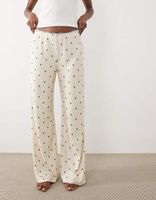 Abercrombie & Fitch – Pyjamahose aus Pointelle in Cremeweiß geblümt, 2 von 4