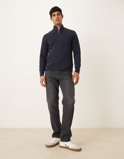 Abercrombie & Fitch quarter zip jumper in navy, 2 of 5