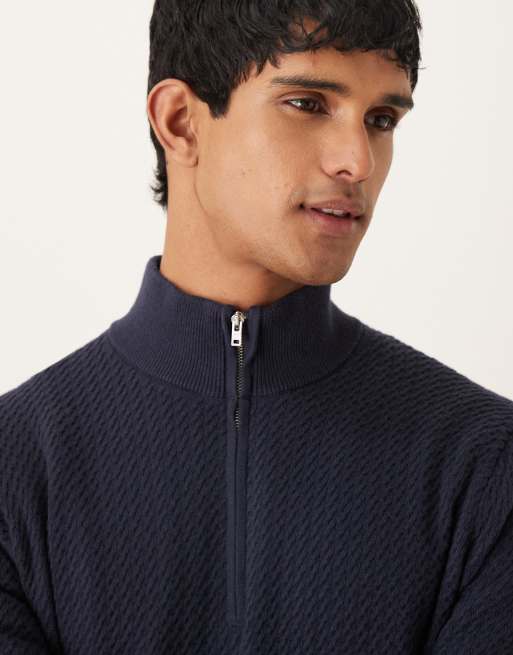 Abercrombie & Fitch quarter zip jumper in navy, 5 of 5