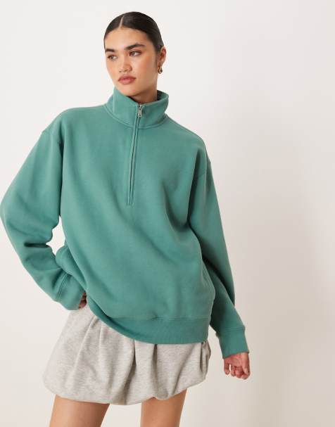 Abercrombie & Fitch quarter zip stripe detail sweatshirt in green - view 1