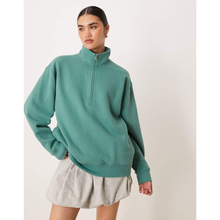 Abercrombie & Fitch quarter zip stripe detail sweatshirt in green