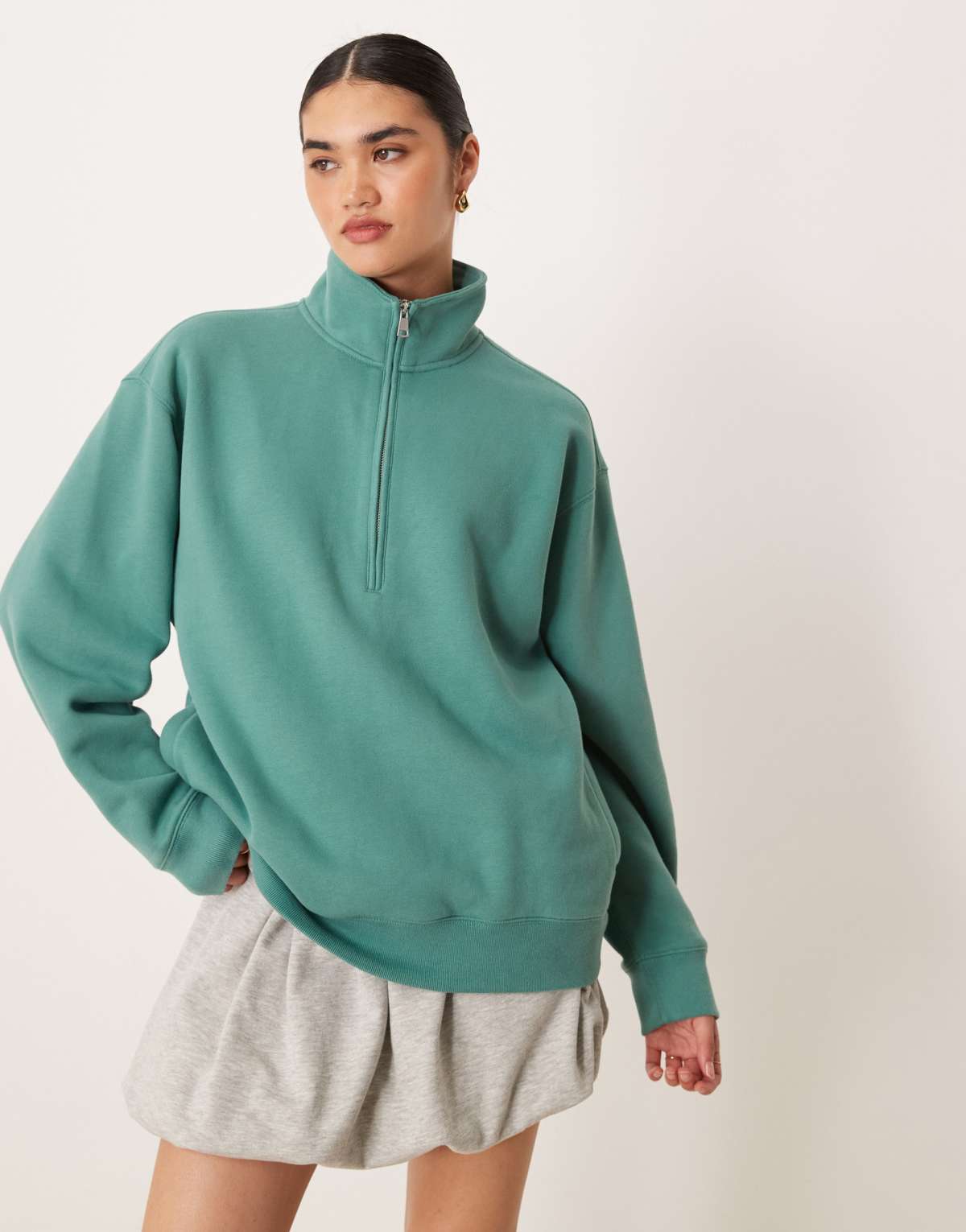 Abercrombie & Fitch quarter zip stripe detail sweatshirt in green