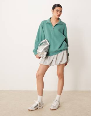 Abercrombie & Fitch Quarter Zip Stripe Detail Sweatshirt In Green