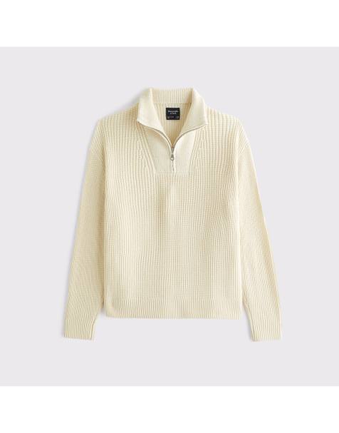 Abercrombie & Fitch Quarter-zip sweater in warm beige - view 1