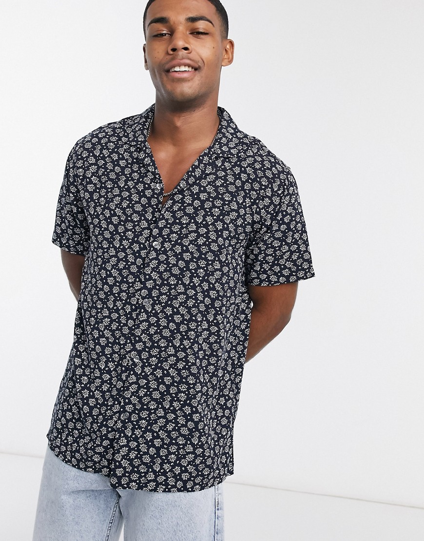 Abercrombie & Fitch rayon floral short sleeve shirt in navy