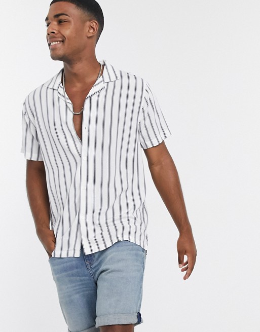 Abercrombie & Fitch rayon stripe short sleeve shirt in white