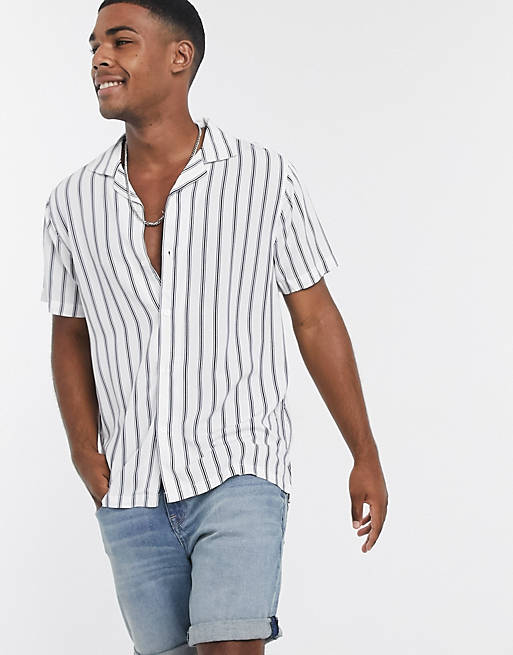 Abercrombie & Fitch rayon stripe short sleeve shirt in white | ASOS