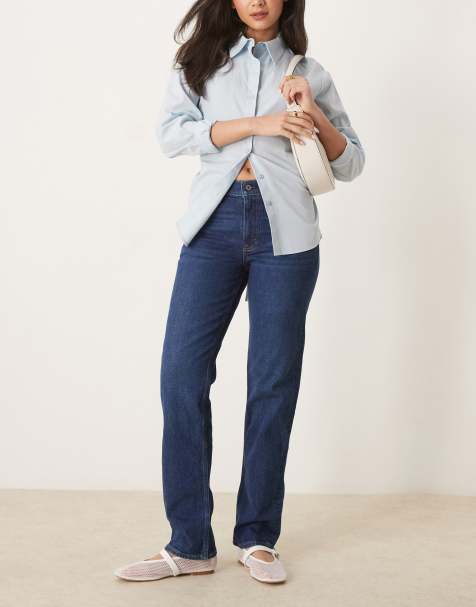 Abercrombie & Fitch - Rechte jeans met halfhoge taille in donkere wassing - view 1