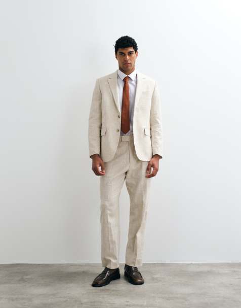 Abercrombie & Fitch rechte suitbroek met crosshatch in crème, co-ord - view 1