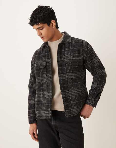 Abercrombie & Fitch relaxed boucle shirt jacket in black plaid - view 1