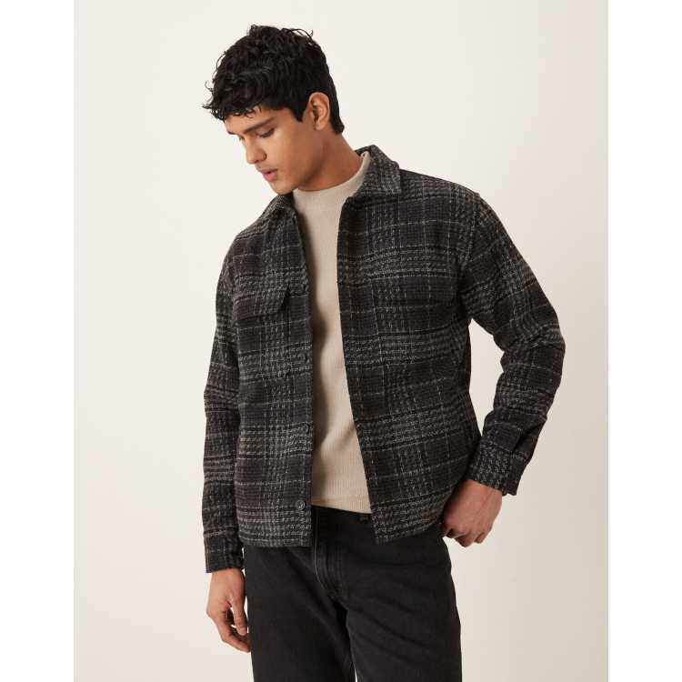 Abercrombie & Fitch relaxed boucle shirt jacket in black plaid | ASOS