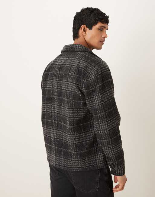 Abercrombie & Fitch relaxed boucle shirt jacket in black plaid, 3 of 5
