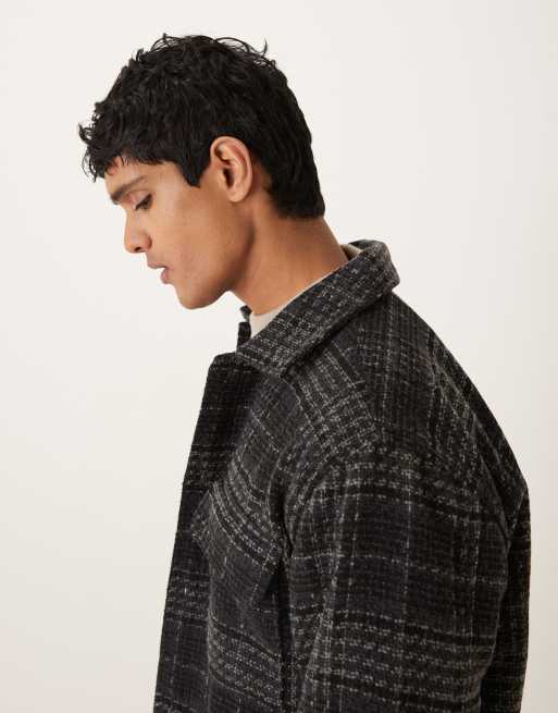 Abercrombie & Fitch relaxed boucle shirt jacket in black plaid, 4 of 5