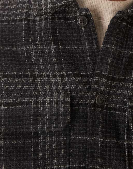 Abercrombie & Fitch relaxed boucle shirt jacket in black plaid, 5 of 5