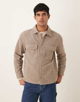 Abercrombie & Fitch relaxed boucle shirt jacket in grey/brown plaid-Multi