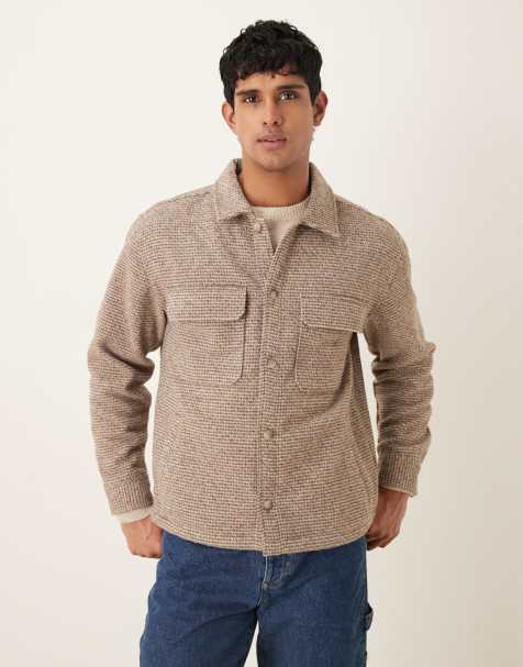 Abercrombie & Fitch relaxed boucle shirt jacket in grey/brown plaid - view 1