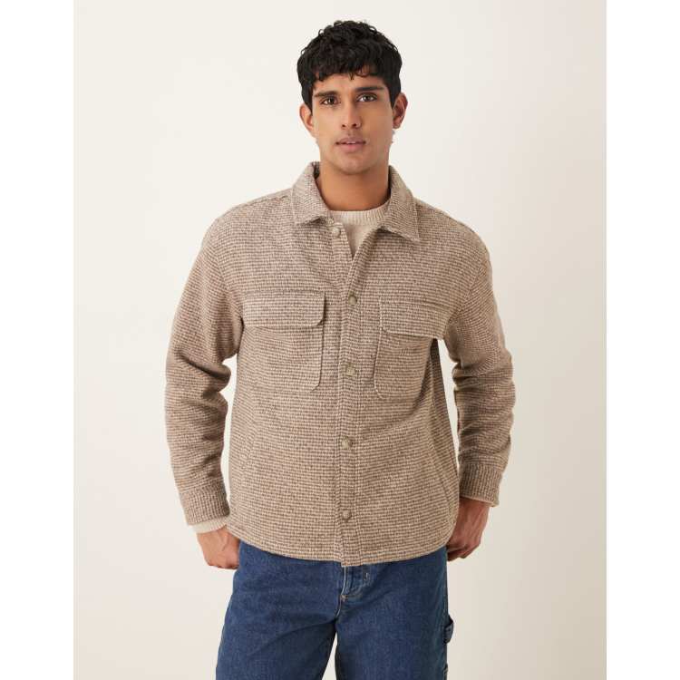 Abercrombie & Fitch relaxed boucle shirt jacket in grey/brown