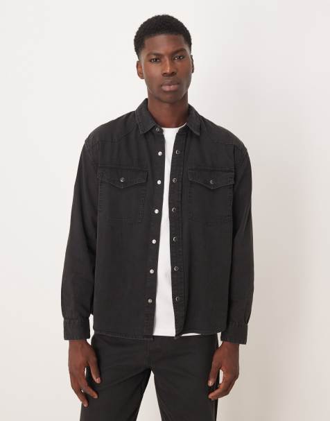 Abercrombie & Fitch relaxed denim western overshirt in black