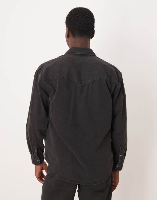 Abercrombie & Fitch relaxed denim western overshirt in black, 3 of 5