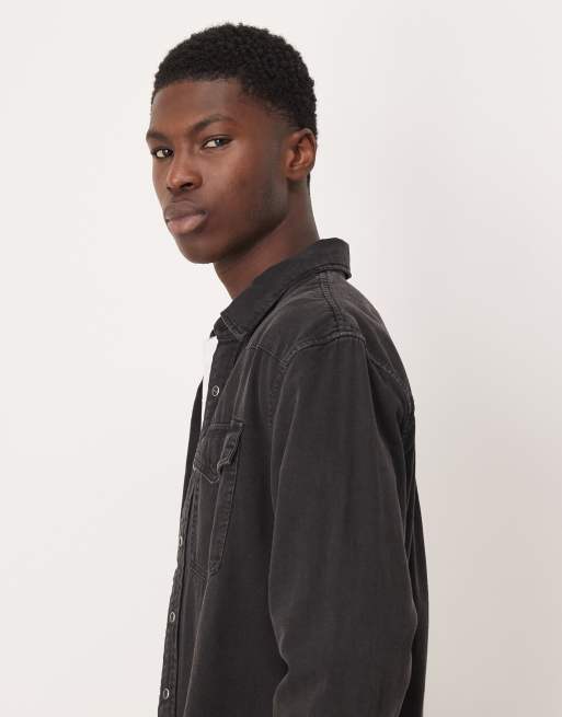 Abercrombie & Fitch relaxed denim western overshirt in black, 4 of 5
