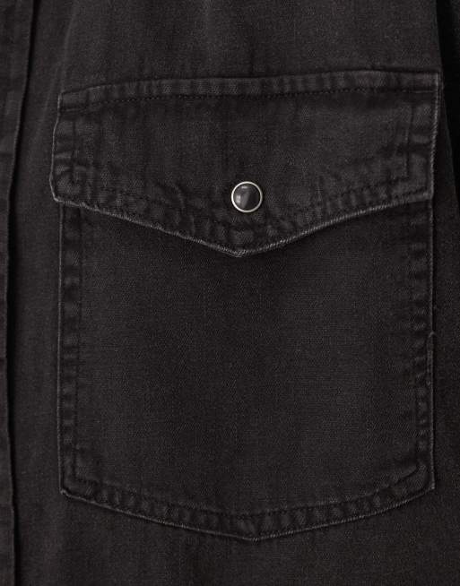 Abercrombie & Fitch relaxed denim western overshirt in black, 5 of 5