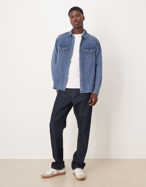 Abercrombie & Fitch relaxed denim western overshirt in dark blue wash, 2 of 5