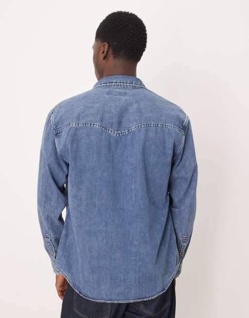 Abercrombie & Fitch relaxed denim western overshirt in dark blue wash, 3 of 5
