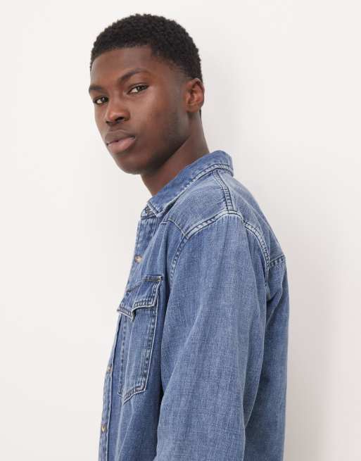 Abercrombie & Fitch relaxed denim western overshirt in dark blue wash, 4 of 5
