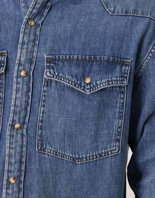 Abercrombie & Fitch relaxed denim western overshirt in dark blue wash, 5 of 5