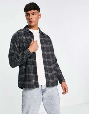 Abercrombie & Fitch relaxed fit check flannel shirt in black