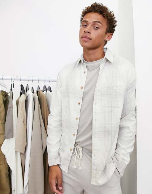 Abercrombie & Fitch relaxed fit check flannel shirt in cream ASOS