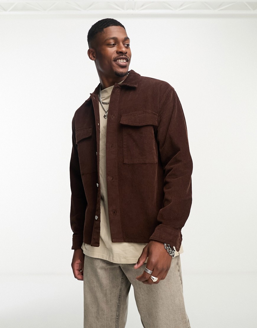 Abercrombie & Fitch relaxed fit cord overshirt in brown