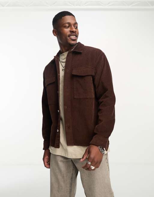 Abercrombie & Fitch relaxed fit cord overshirt in brown | ASOS