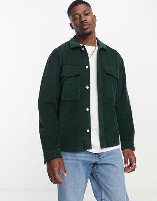 Abercrombie & Fitch relaxed fit cord overshirt in green