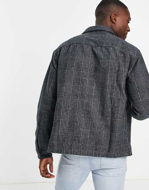 Men's Heavyweight Flannel Shirt Jacket in Light Grey Plaid | Size XXL Tall | Abercrombie & Fitch