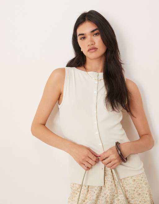 Abercrombie & Fitch – Relaxed Fit Tanktop in Weiß mit U-Boot-Ausschnitt, 3 von 4