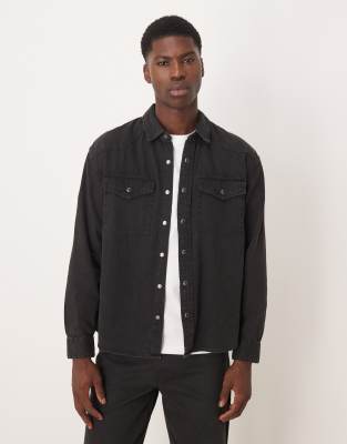 Relaxed Fit Western-Hemdjacke aus Denim in Schwarz Schwarz XL