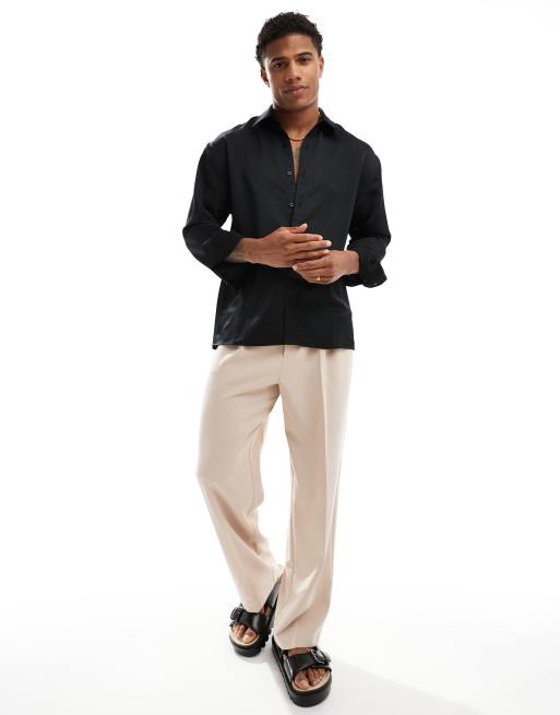 Abercrombie & Fitch relaxed long sleeve shirt in black, 3 of 4