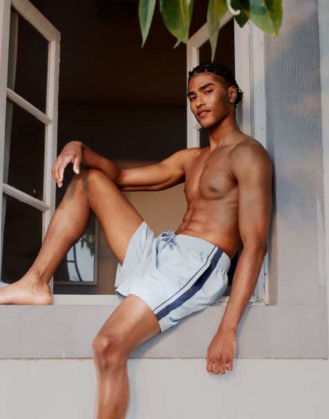 Abercrombie & Fitch relaxed shorts with contrast side stripe in navy - view 1