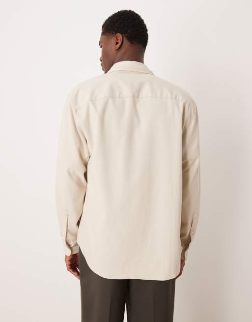 Abercrombie & Fitch relaxed soft-touch shirt in cream, 3 of 5