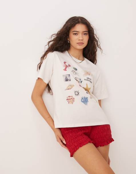 Abercrombie & Fitch relaxed t-shirt with sea details in white - view 1
