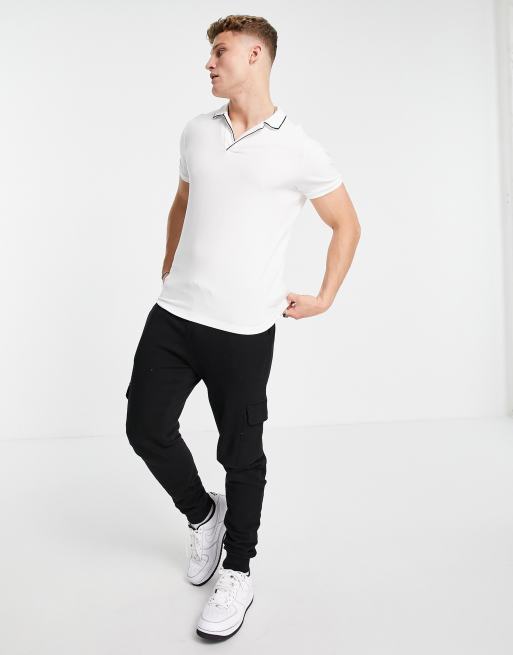 Abercrombie & Fitch - Resort - Polo à col ouvert et liserés - Bleu marine/blanc