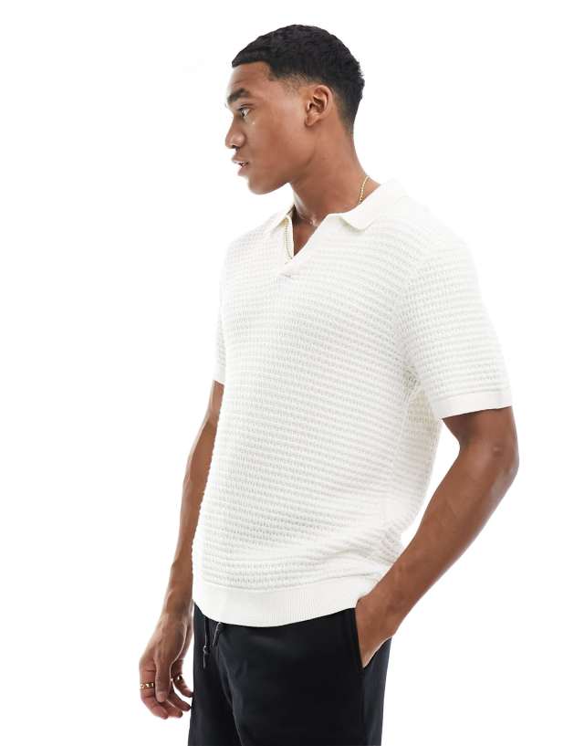 Abercrombie & Fitch - retro open collar float stitch knit polo in cream