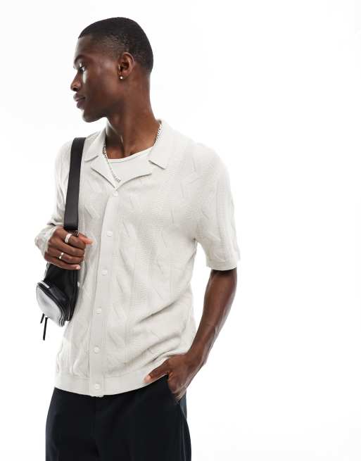 Abercrombie & Fitch - Retro polo met gebreide steken en en knoopsluiting in crème