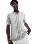 [Abercrombie & Fitch] Abercrombie & Fitch retro stripe knitted button up polo in grey S Light grey