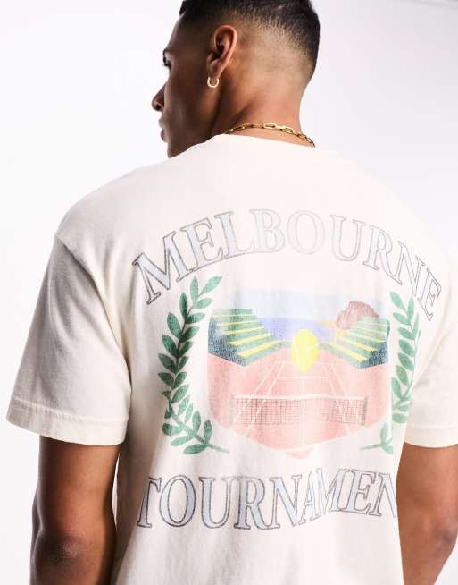 Abercrombie & Fitch retro tennis back print tshirt in off white ASOS