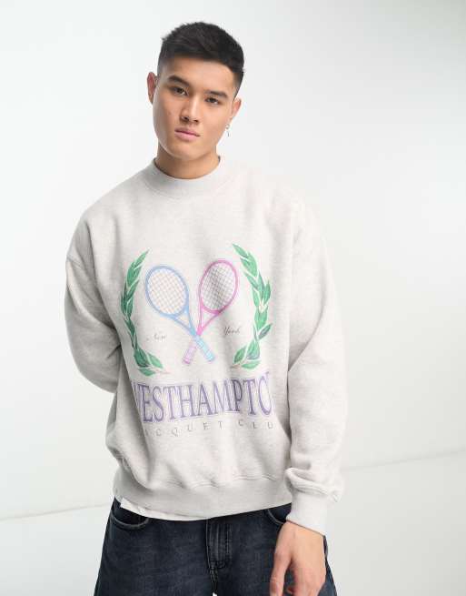 Abercrombie & Fitch retro tennis prep print sweatshirt in grey marl ASOS