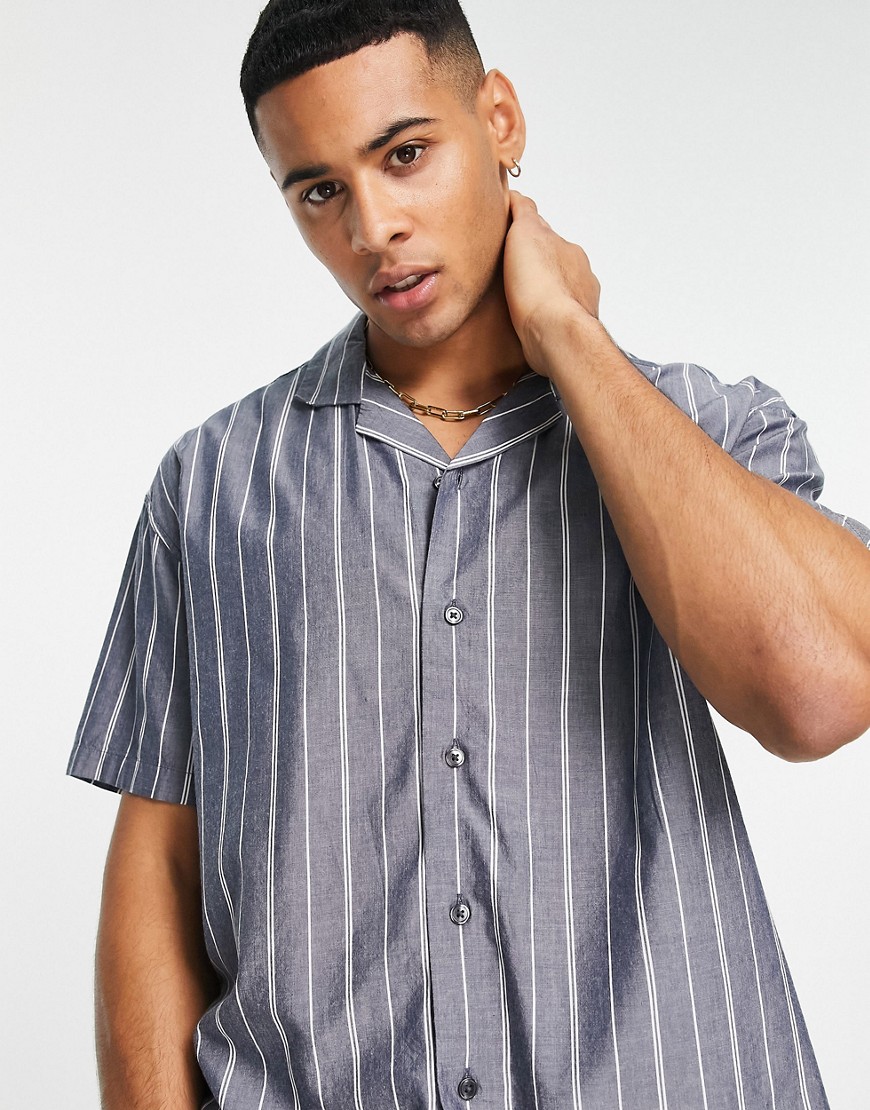 Abercrombie & Fitch Revere Collar Shirt In Blue Stripe