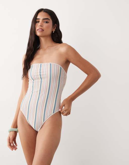 Abercrombie & Fitch reversible bandeau swimsuit in pink polka dot, 2 of 4