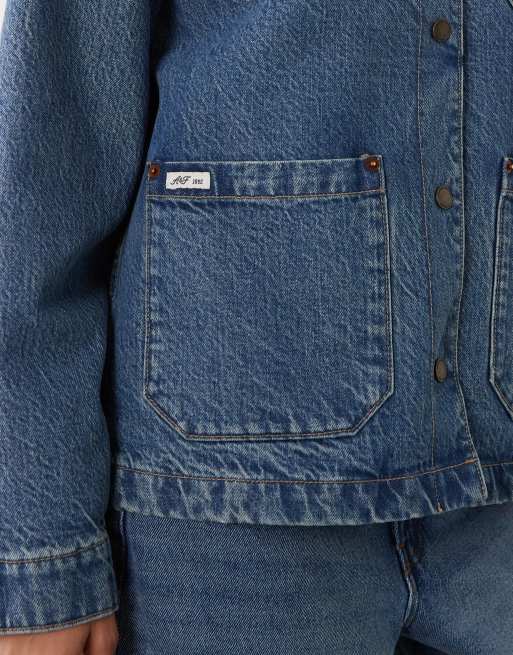 Abercrombie & Fitch reversible denim barn jacket in mid wash blue